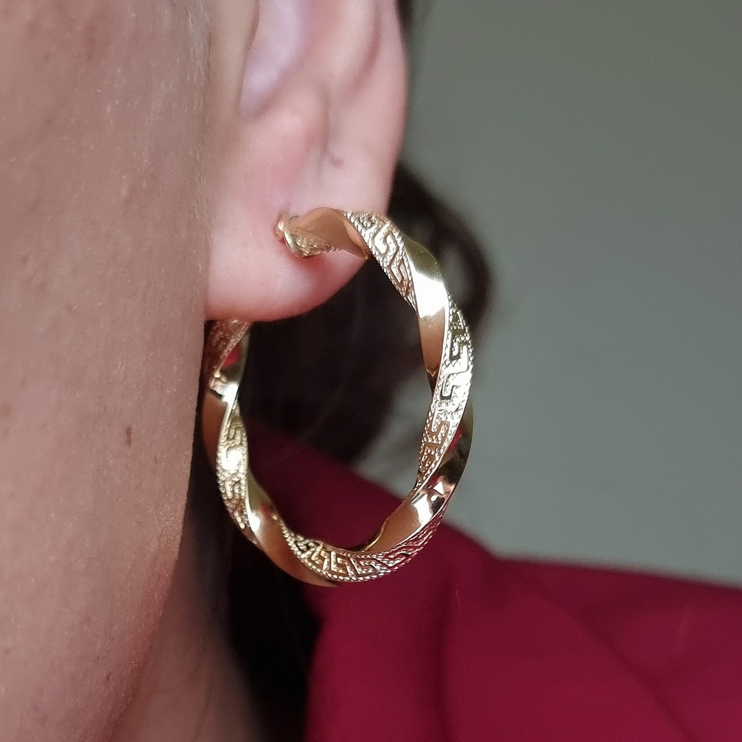 18K Real Gold Round Twisted Earrings