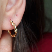18K Real Gold Twisted Round Earrings