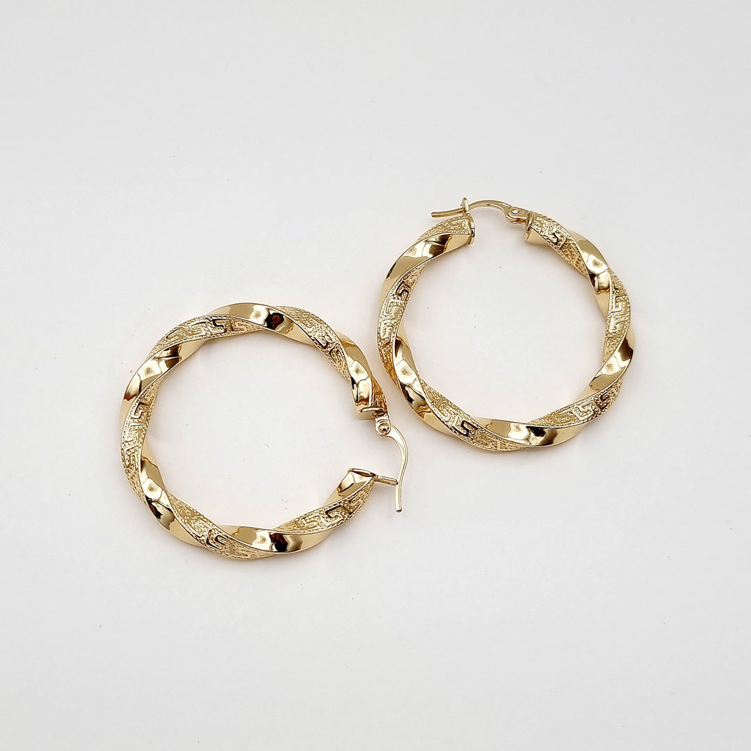 18K Real Gold Round Twisted Earrings