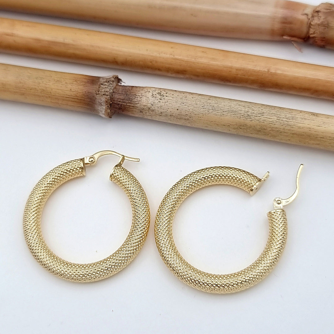 18K Real Gold Thick Round Earrings