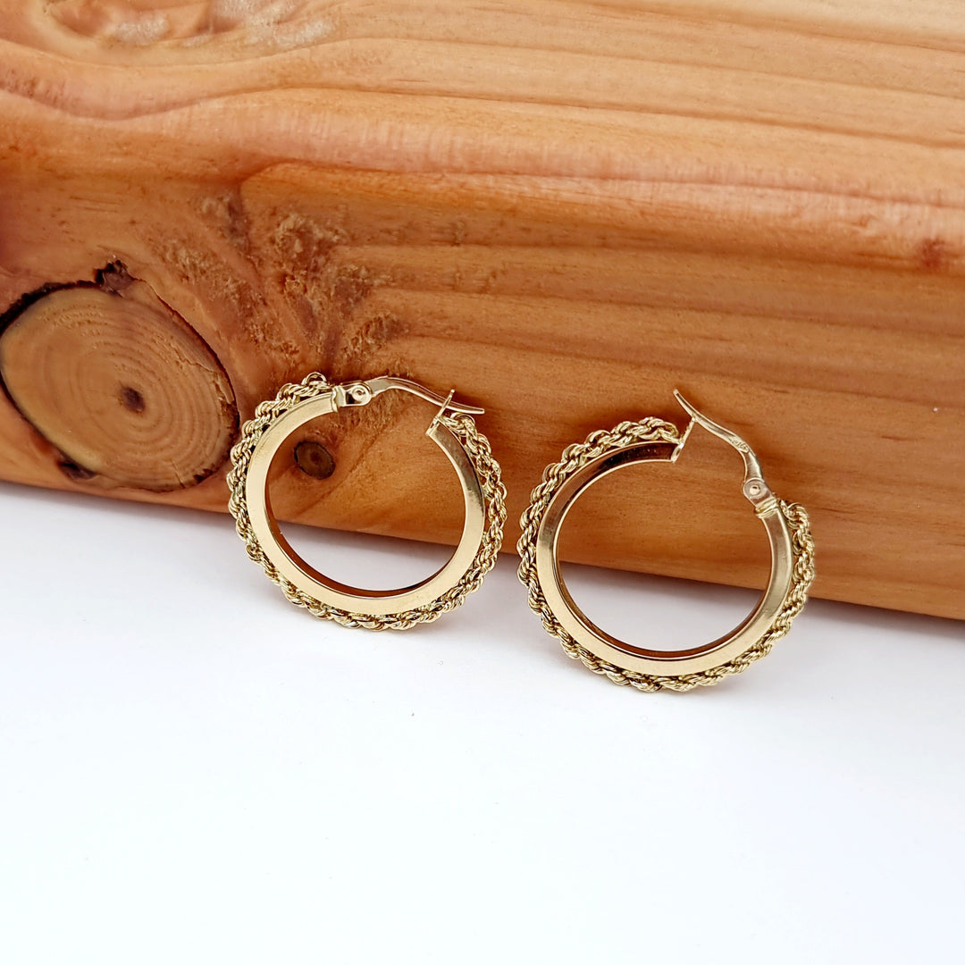 18K Real Gold Round Rope Earrings