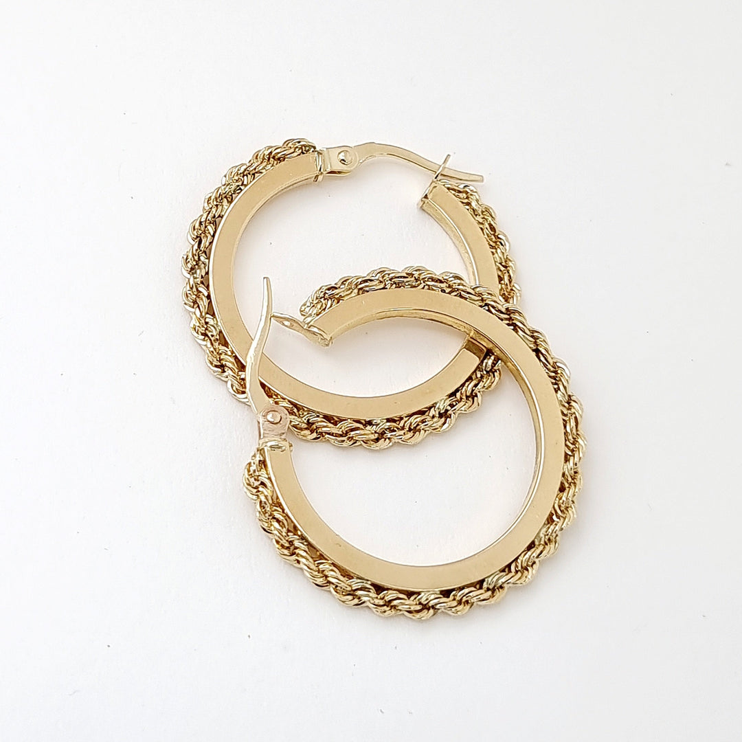 18K Real Gold Round Rope Earrings