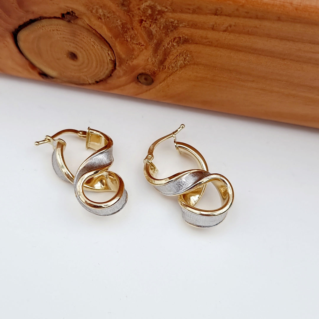 18K Real Gold 2 Color Infinity Earrings