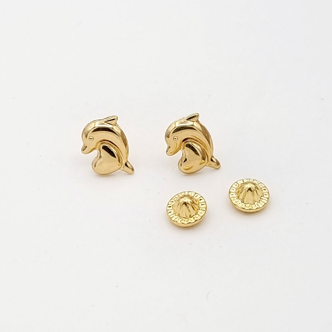 18K Real Gold Dolphin Earrings