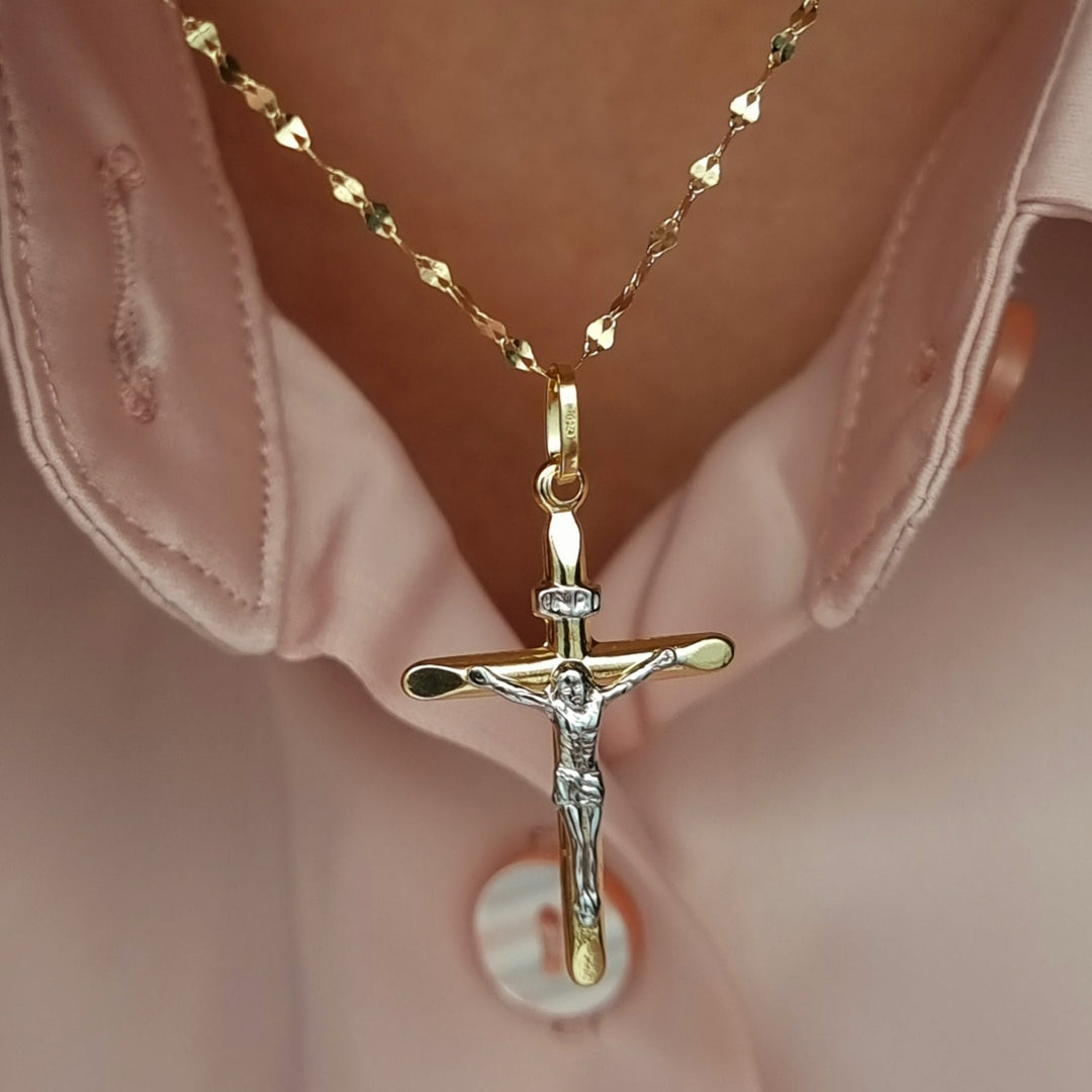 18K Real Gold Jesus Cross Necklace