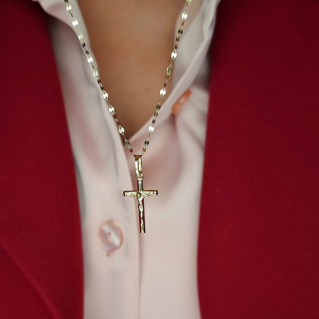 18K Real Gold Jesus Cross Necklace