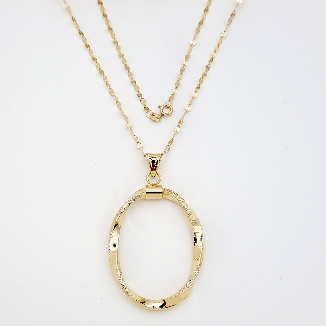 18K Real Gold Twisted Oval Necklace