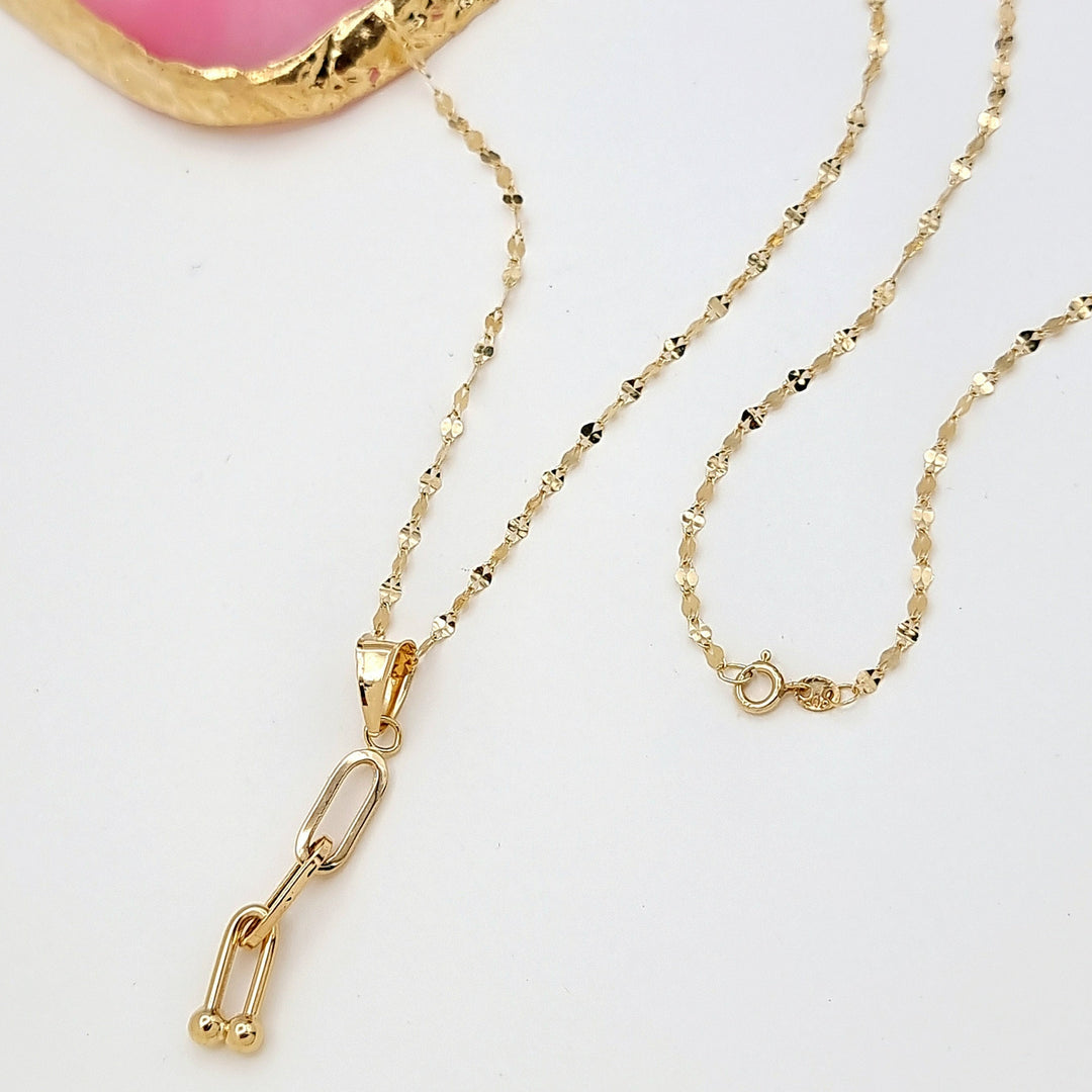 18K Real Gold Hanging U-Link Necklace