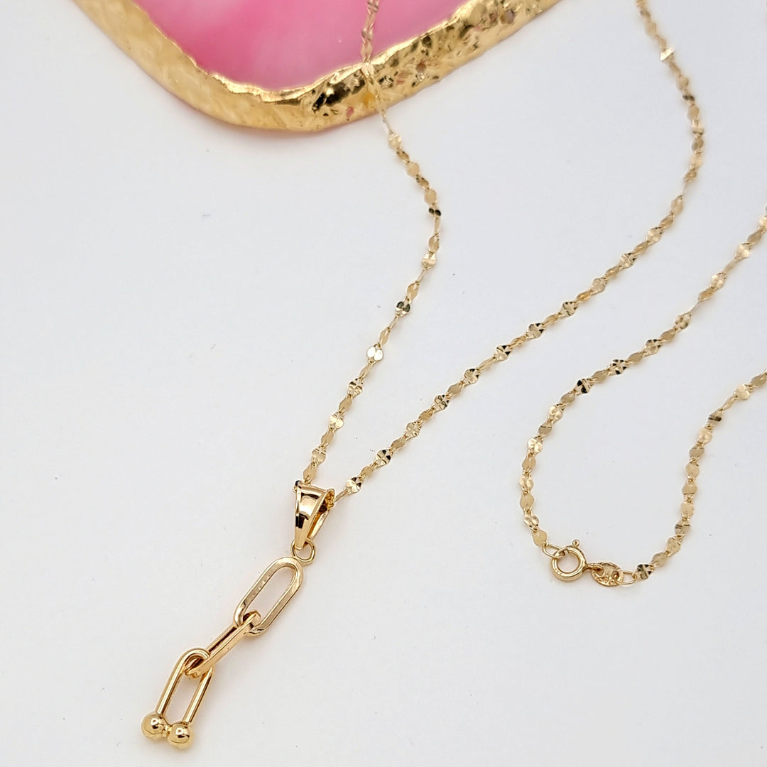 18K Real Gold Hanging U-Link Necklace