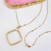 18K Real Gold Square Necklace
