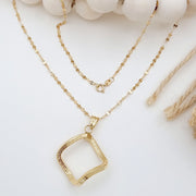 18K Real Gold Twisted Square Necklace