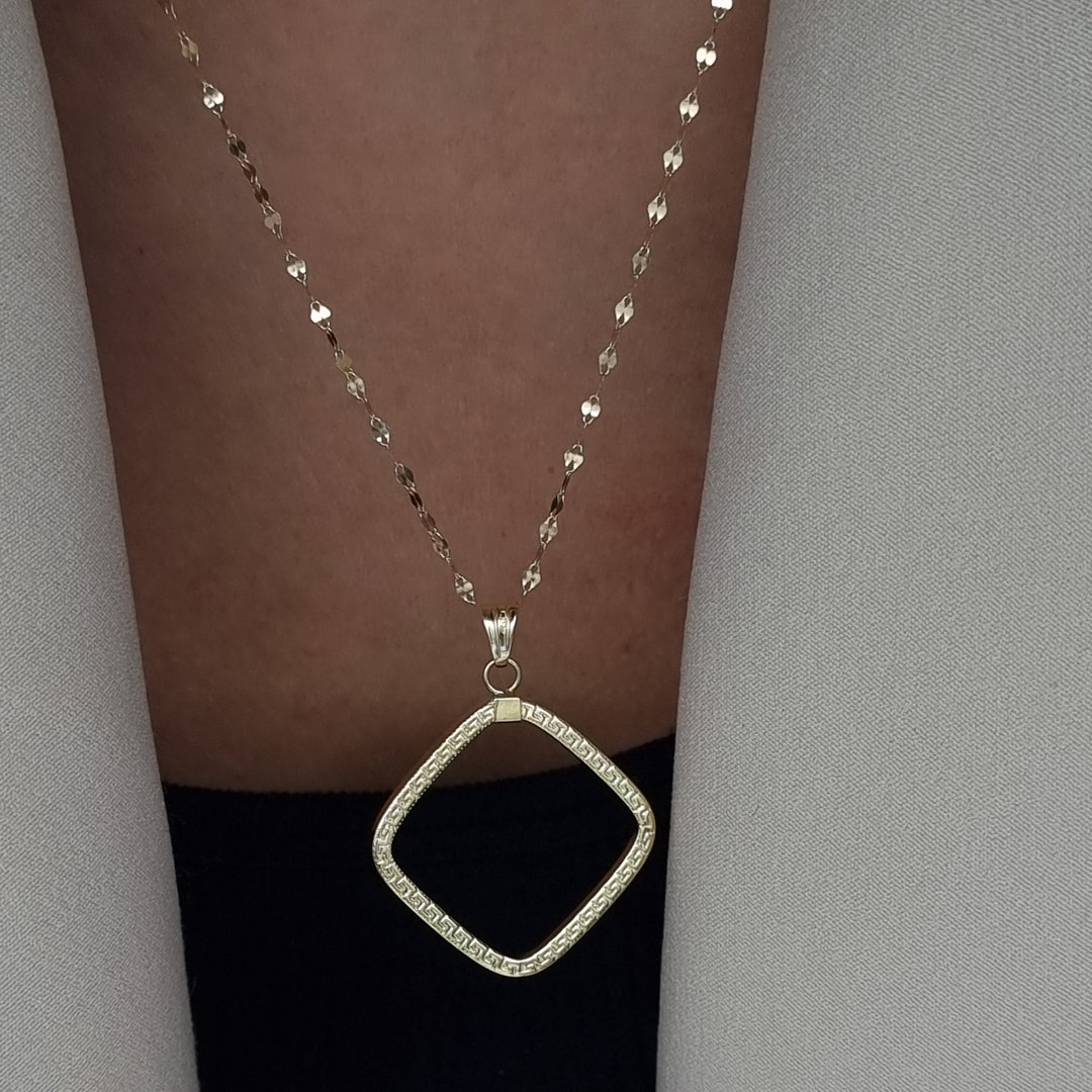 18K Real Gold Square Necklace