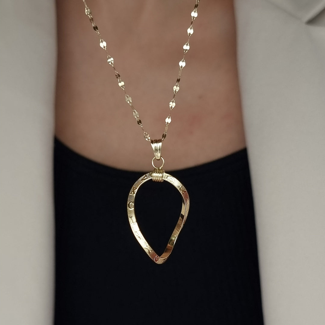 18K Real Gold Twisted Oval Necklace