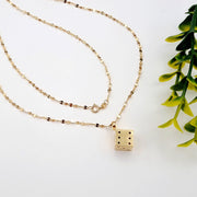 18K Real Gold Dice Cube Necklace