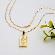 18K Real Gold Bar Flower Necklace