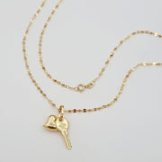 18K Real Gold Heart Key Necklace