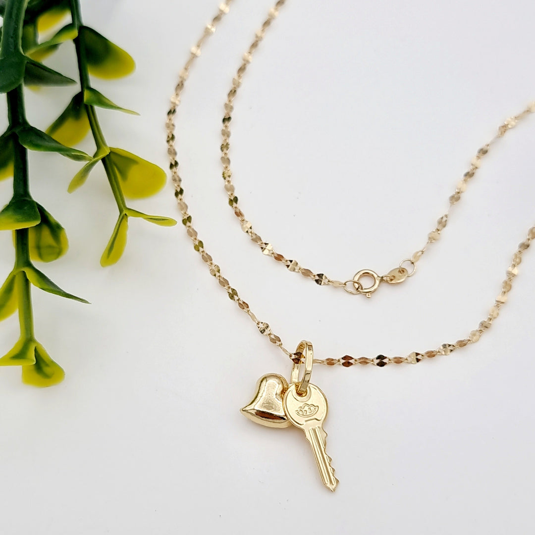 18K Real Gold Heart Key Necklace