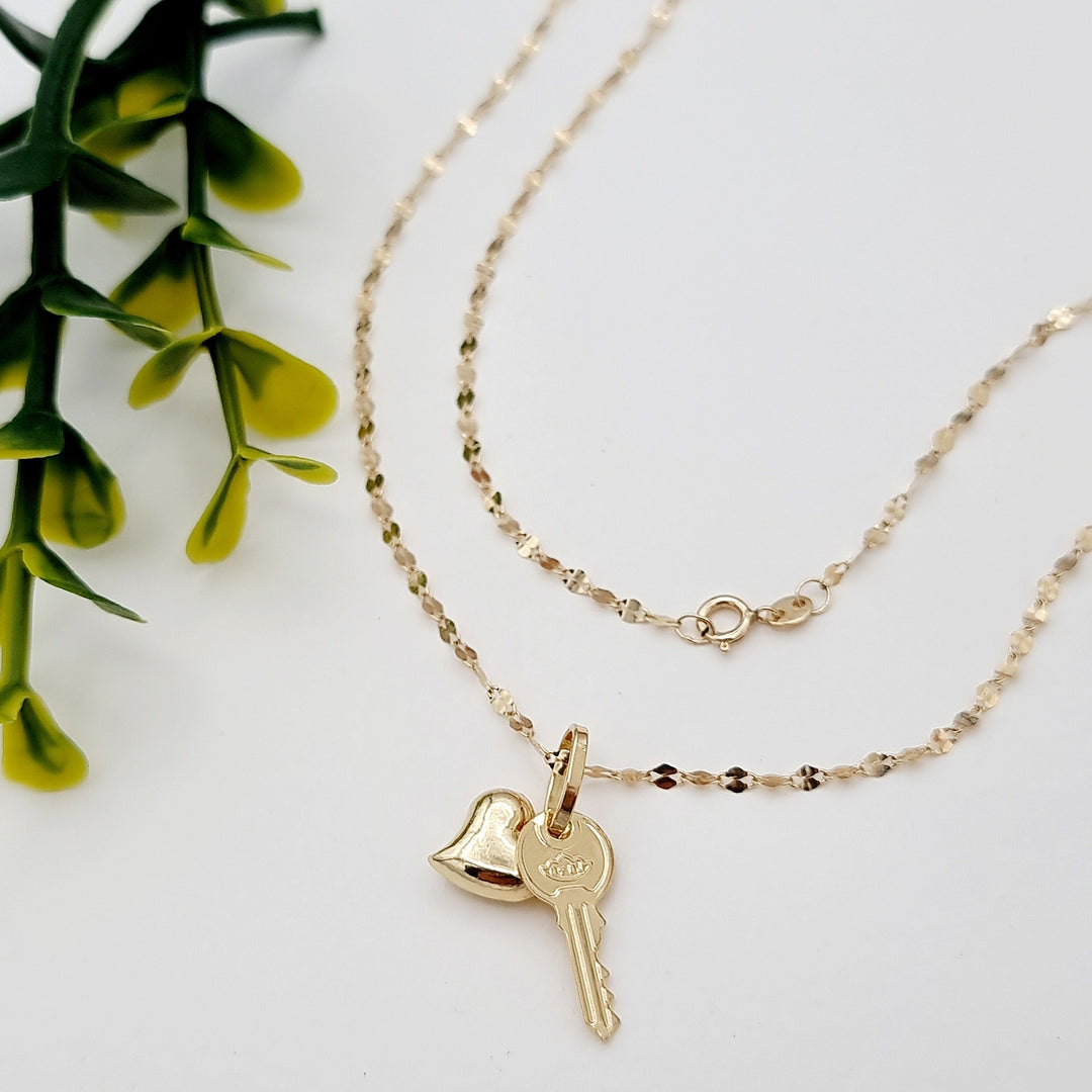 18K Real Gold Heart Key Necklace