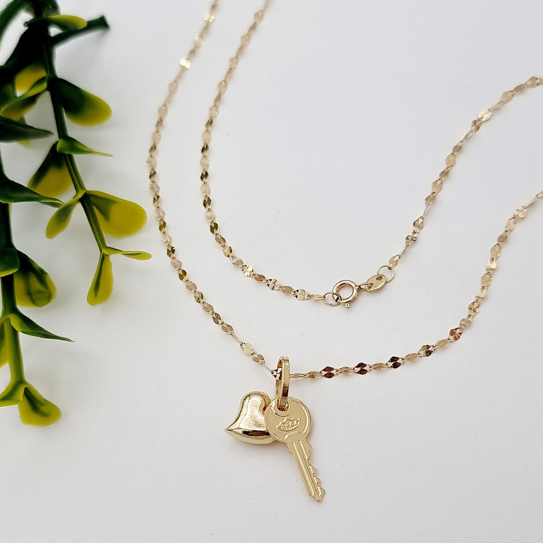 18K Real Gold Heart Key Necklace