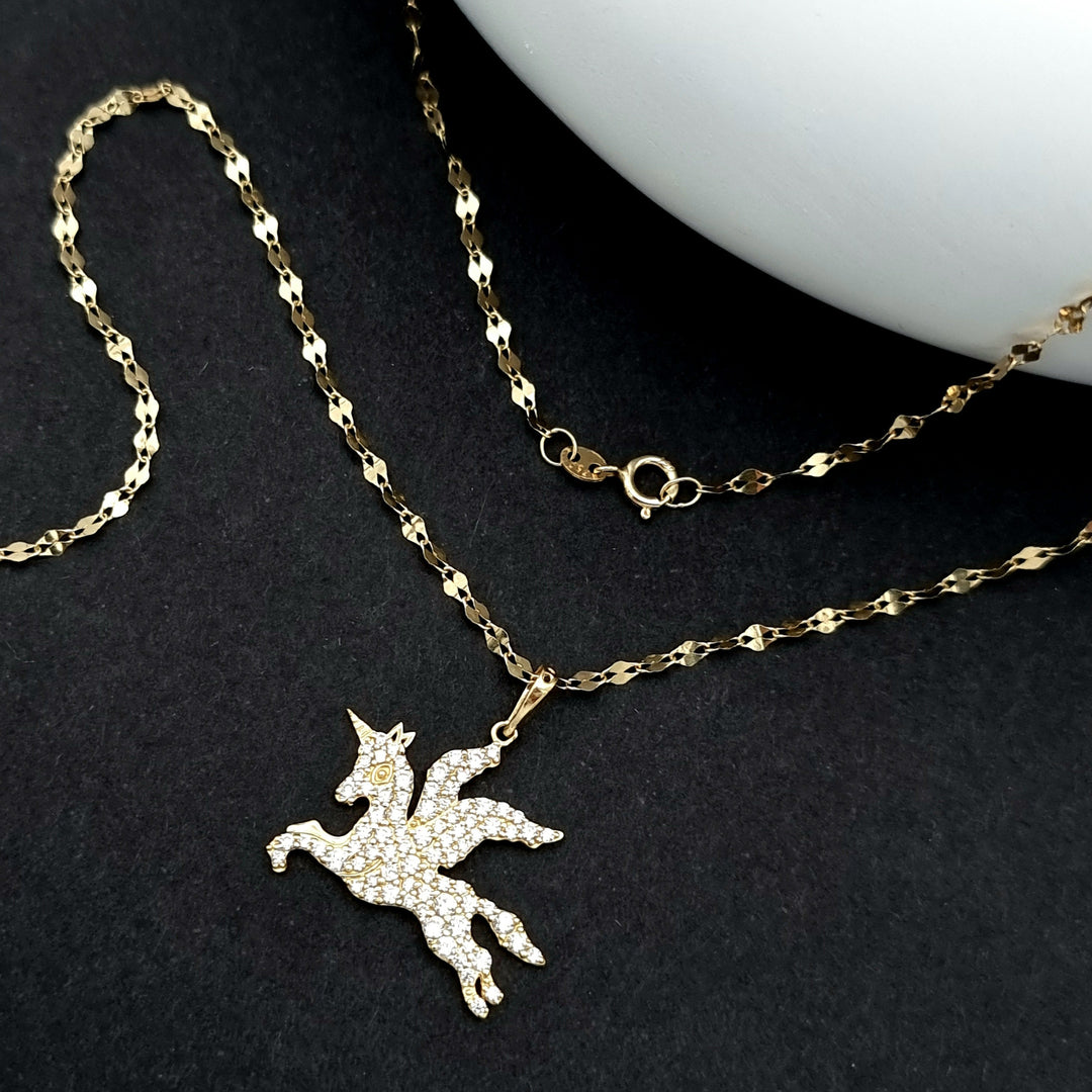 18K Real Gold Unicorn Stone Necklace