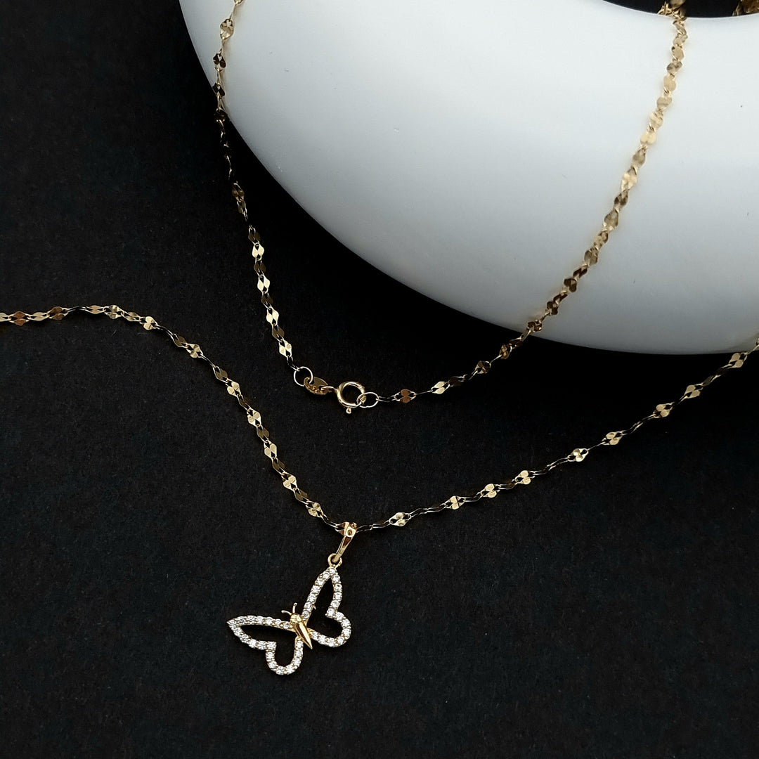 18K Real Gold Butterfly Stone Necklace
