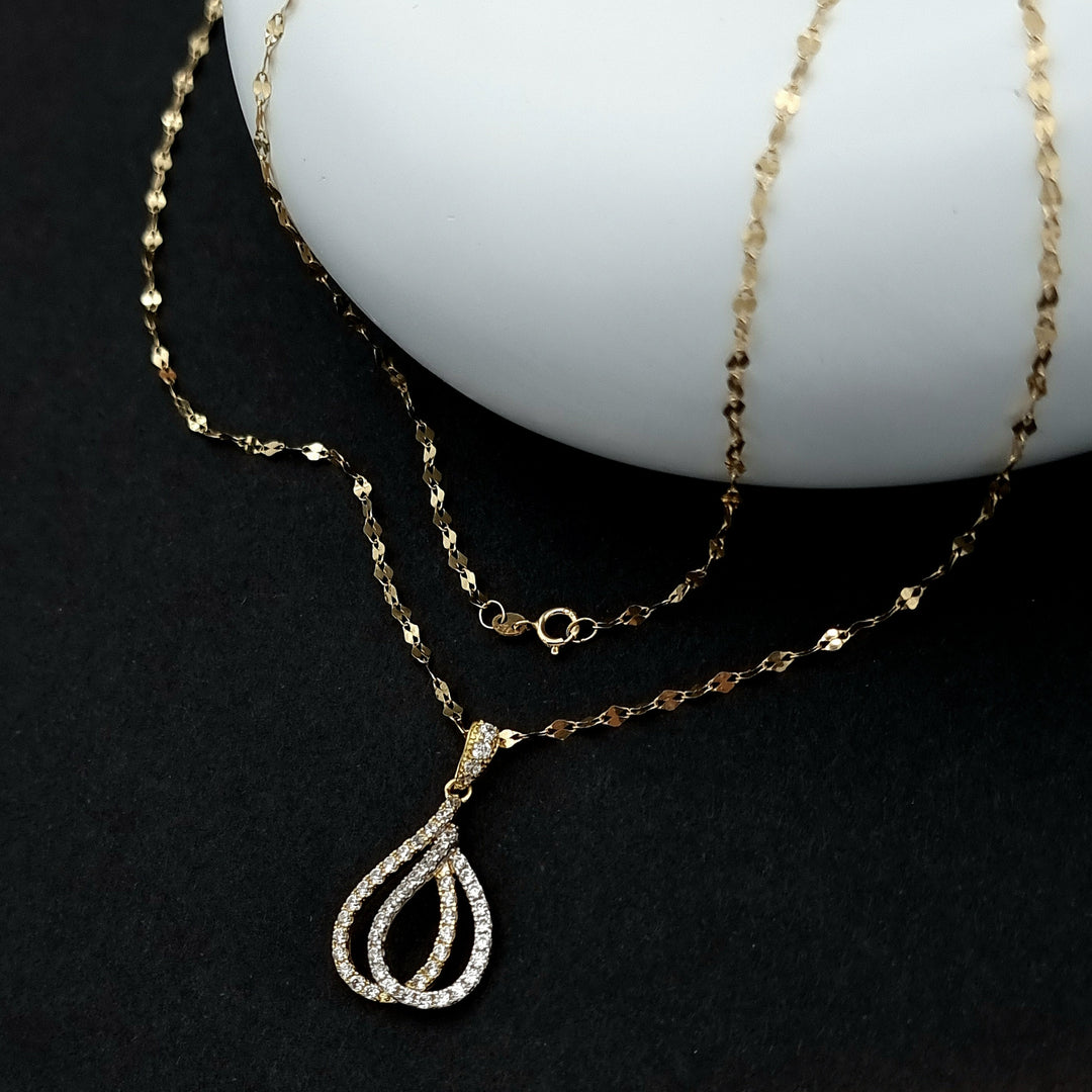 18K Real Gold Double Drop Stone Necklace