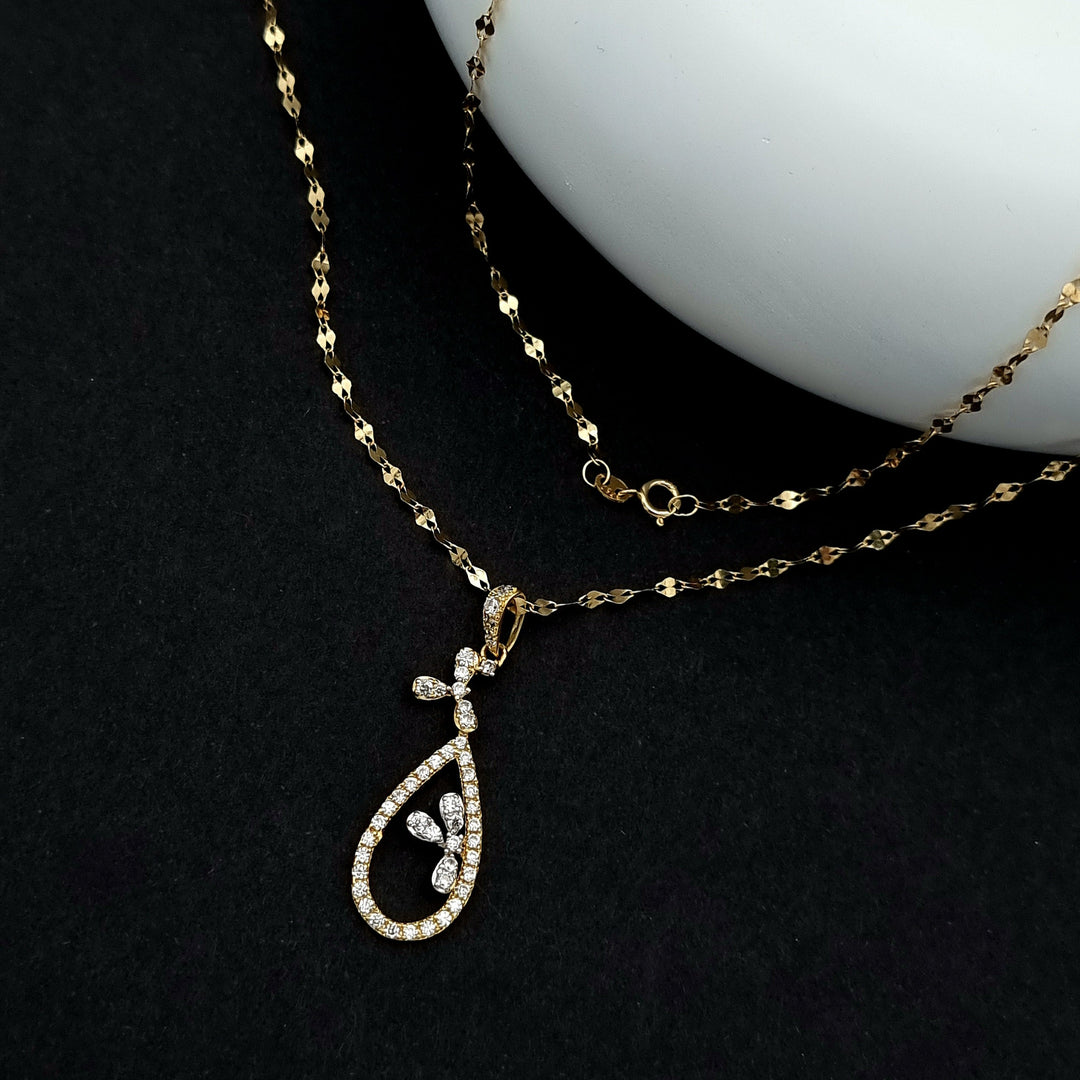 18K Real Gold Oval Stone Necklace