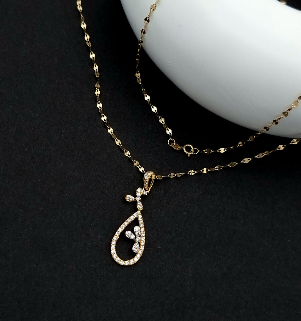18K Real Gold Oval Stone Necklace