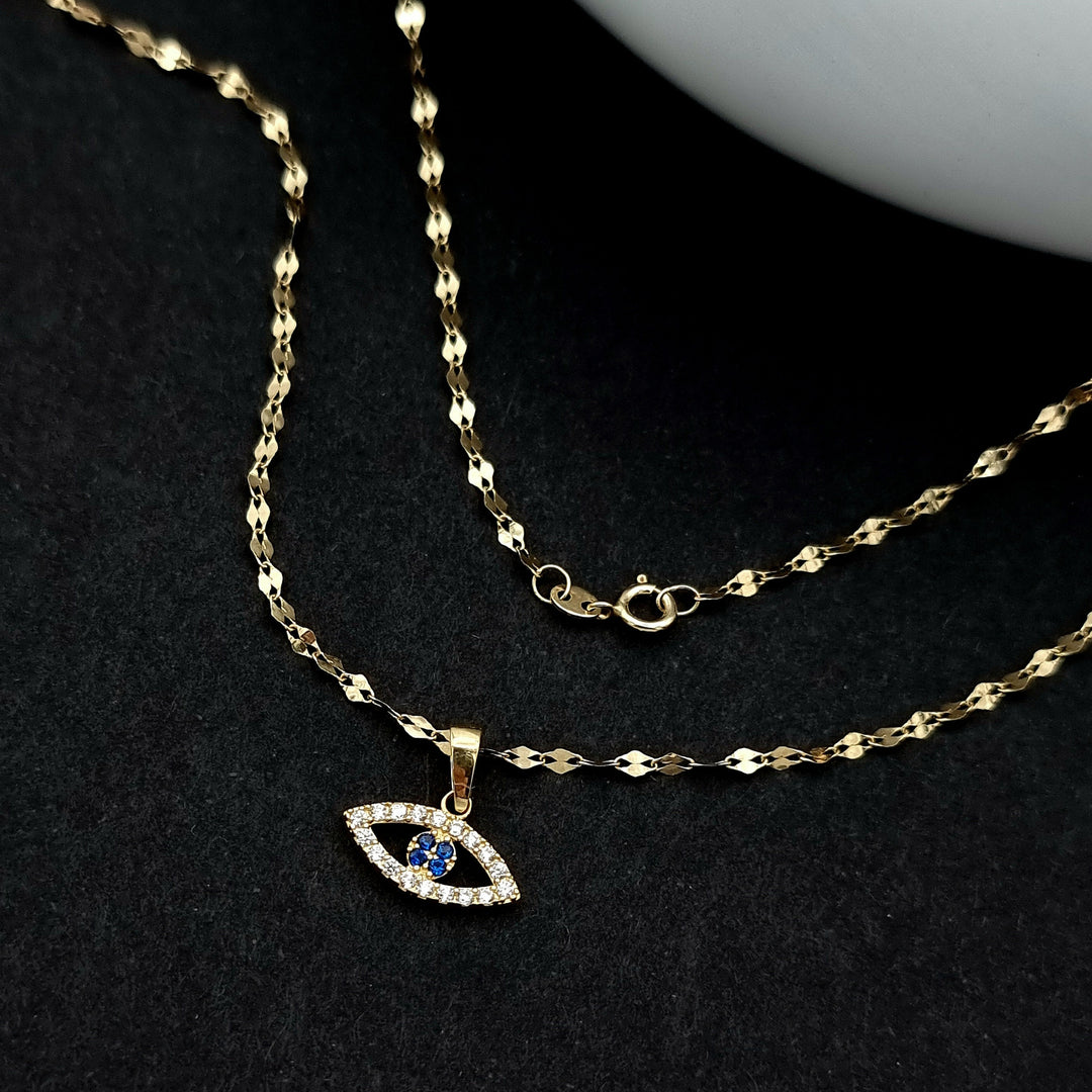18K Real Gold Eye Shape Stone Necklace