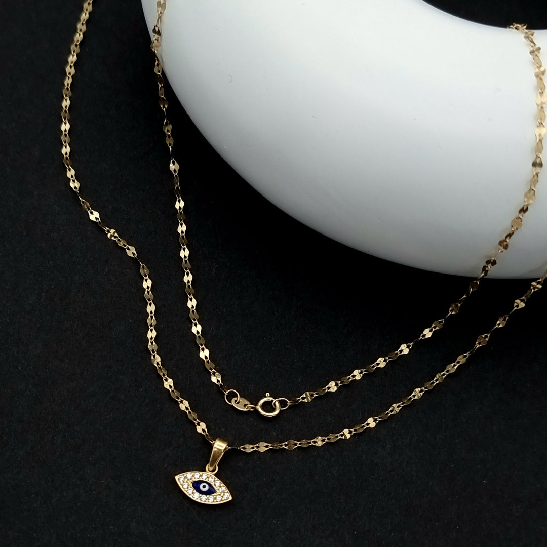 18K Real Gold Eye Shape Stone Necklace