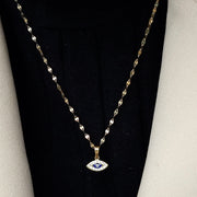 18K Real Gold Eye Shape Stone Necklace