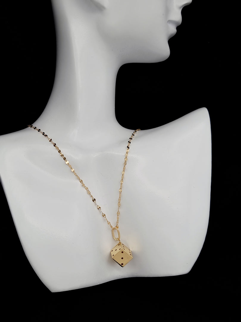 18K Real Gold Dice Cube Necklace