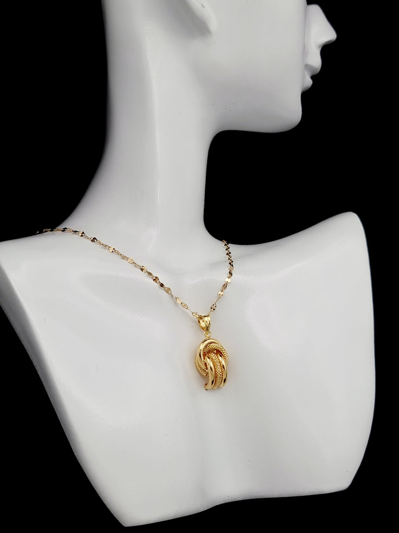 18K Real Gold Twisted Knot Necklace