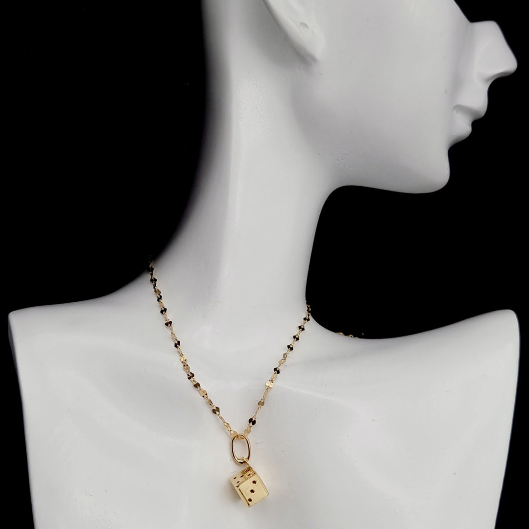18K Real Gold Dice Cube Necklace