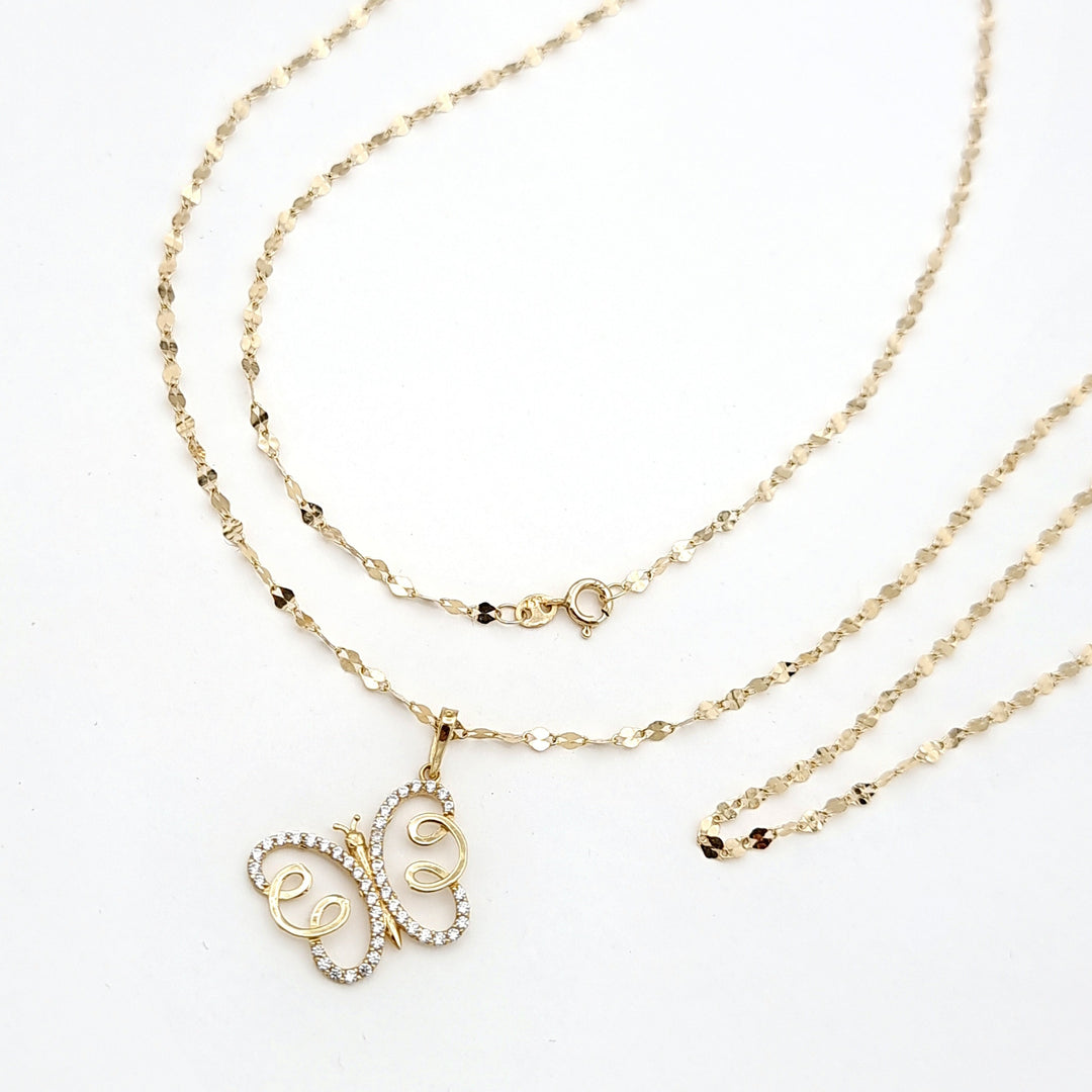 18K Real Gold Butterfly Stone Necklace