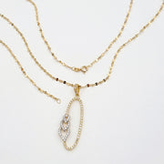 18K Real Gold Oval Hearts Stone Necklace