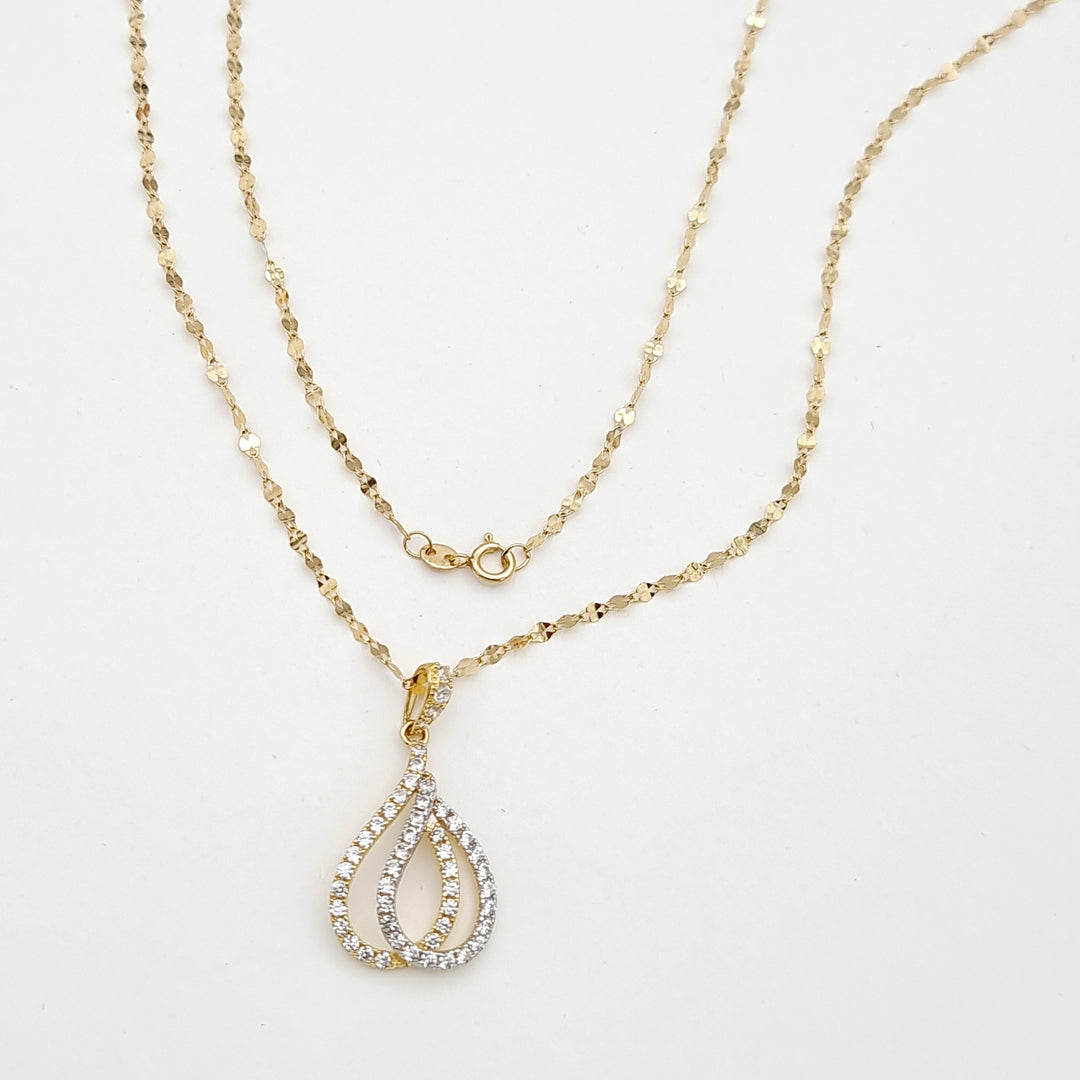 18K Real Gold Double Drop Stone Necklace