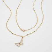 18K Real Gold Butterfly Stone Necklace