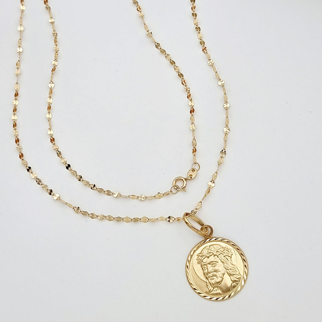 18K Real Gold Round Jesus Religious Necklace