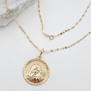 18K Real Gold Round Religious Necklace