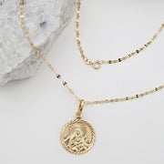 18K Real Gold Round Religious Necklace