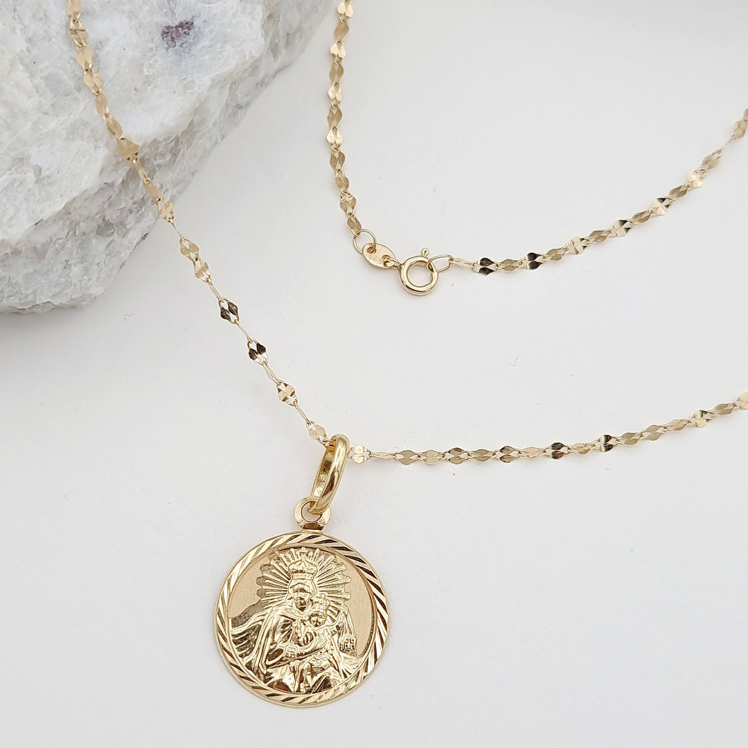 18K Real Gold Round Religious Necklace