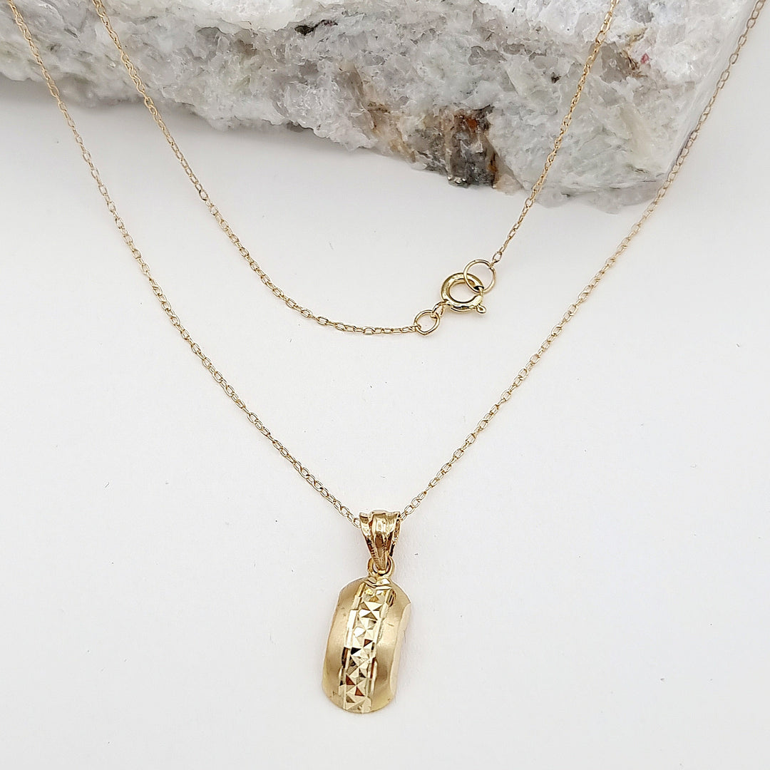 18K Real Gold Curved Pendant Necklace