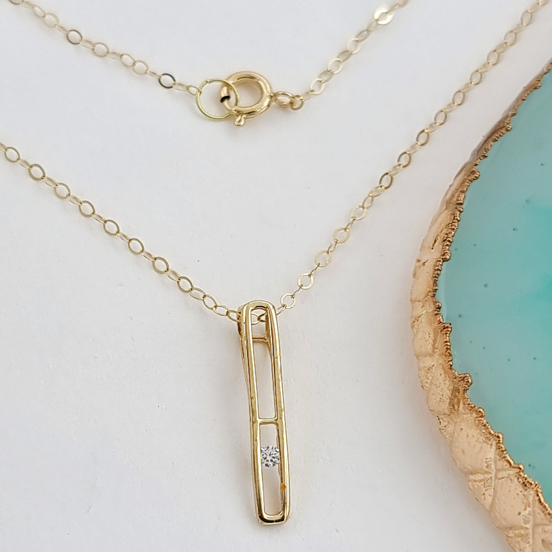 18K Real Gold Long Stone Necklace