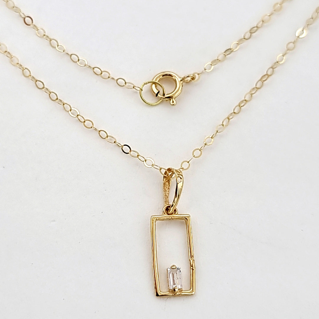 18K Real Gold Square Stone Necklace