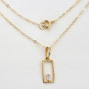 18K Real Gold Square Stone Necklace