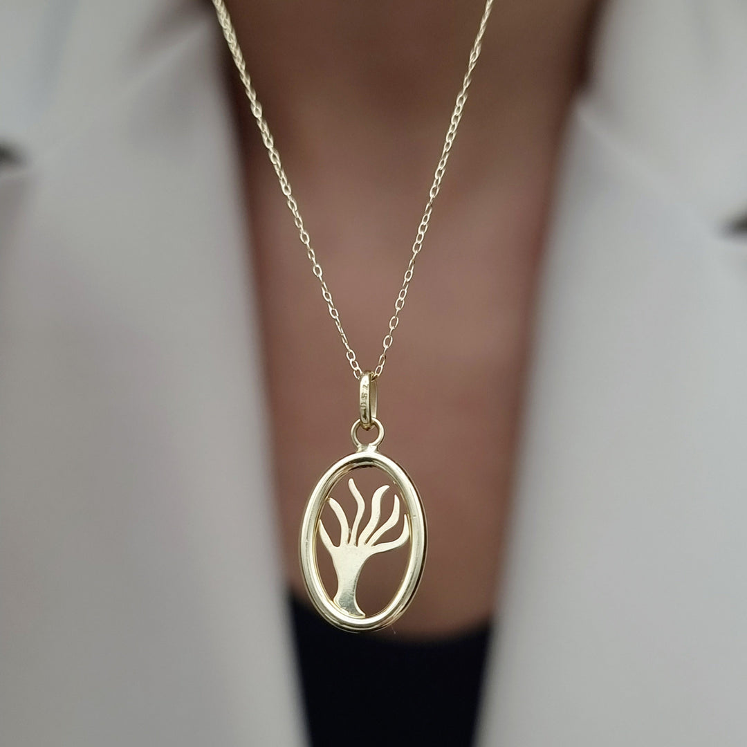 18K Real Gold Oval Tree Necklace