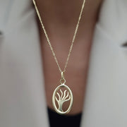 18K Real Gold Oval Tree Necklace