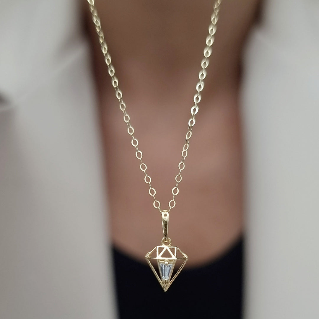 18K Real Gold Diamond Design Stone Necklace
