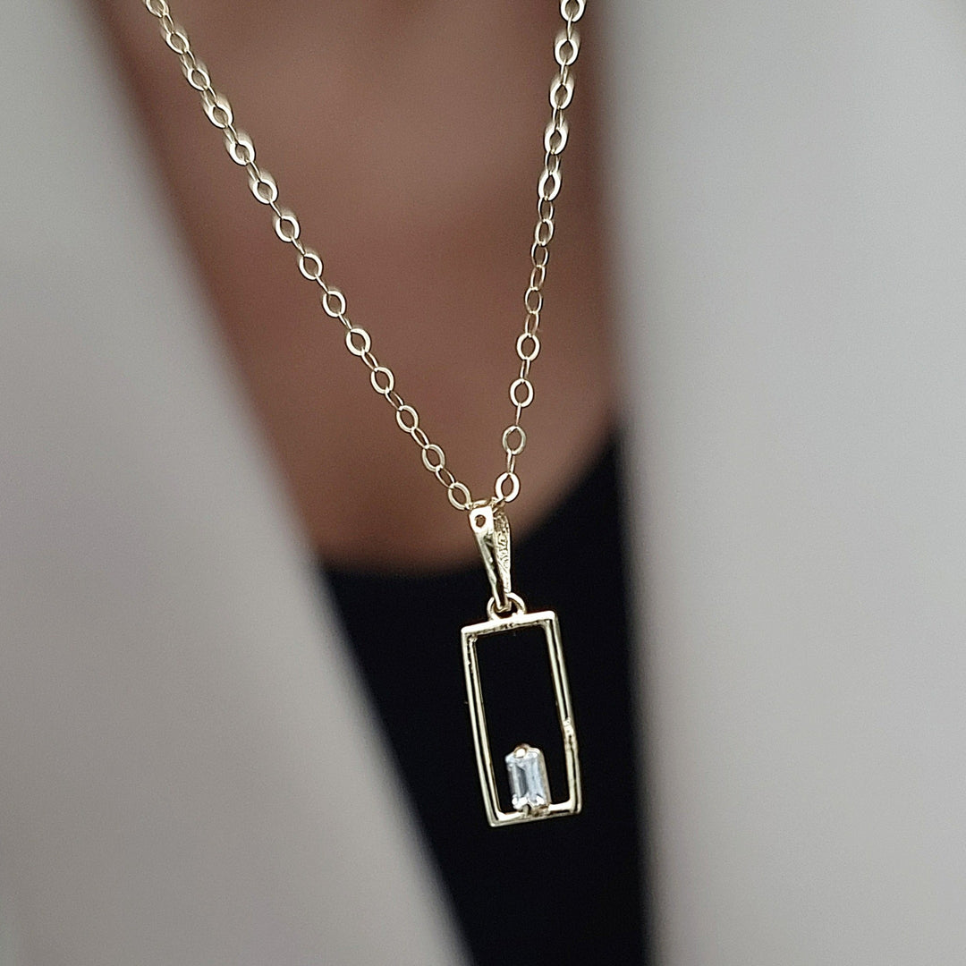 18K Real Gold Square Stone Necklace